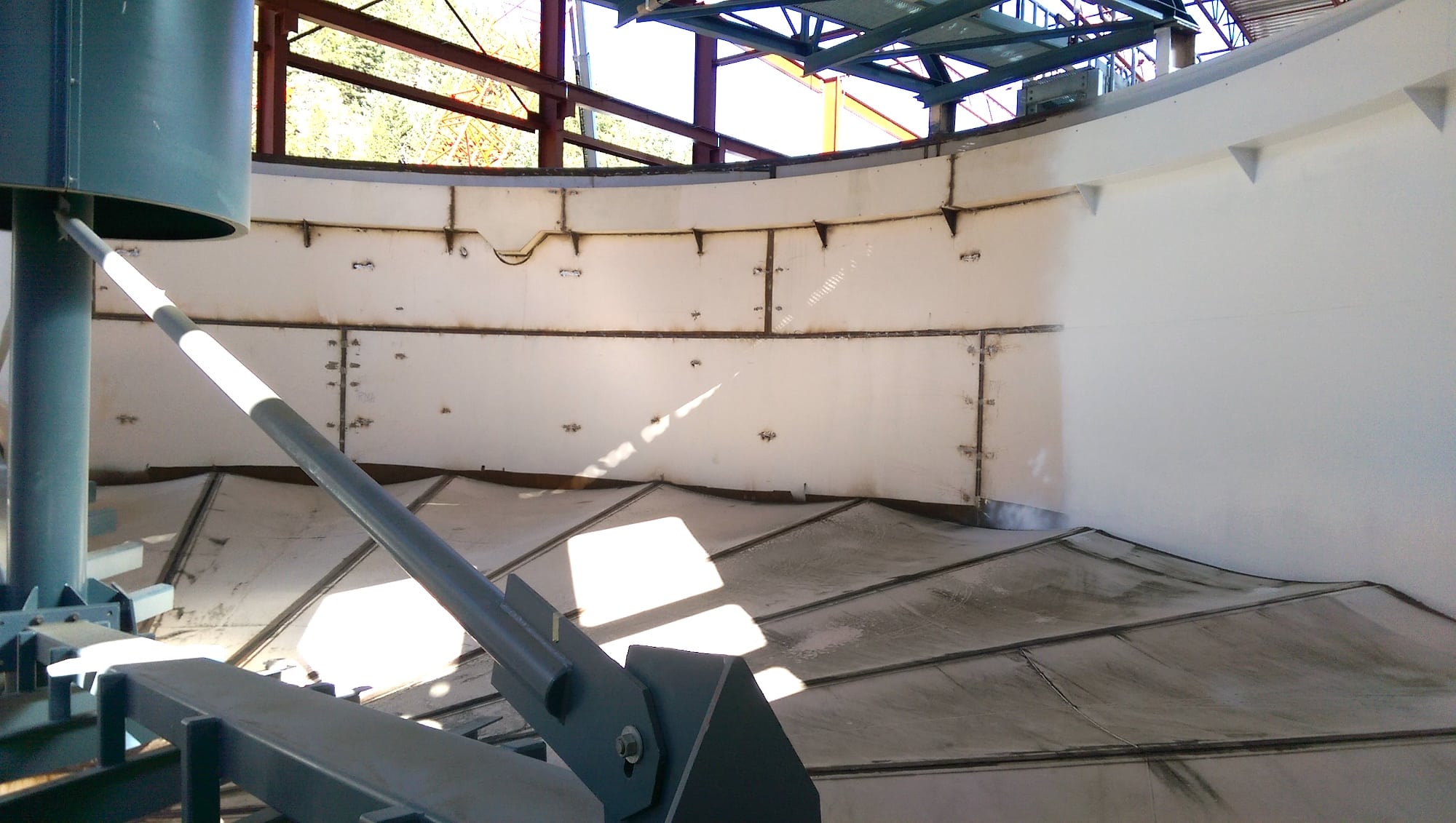 Interior of a large industrial water storage tank