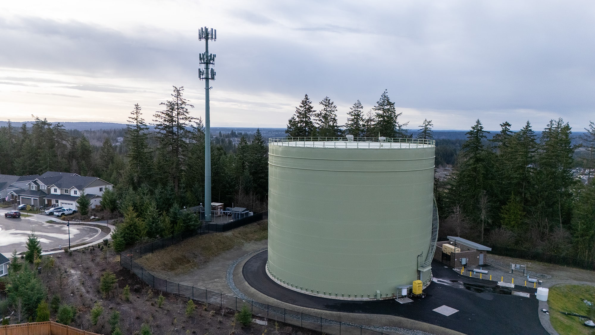 Water tank near residential area