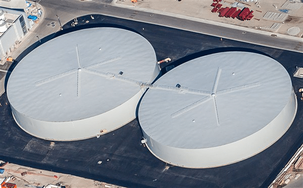 15.8 million gallon welded steel water storage tank in California — 7.9 MG Equalization Tanks