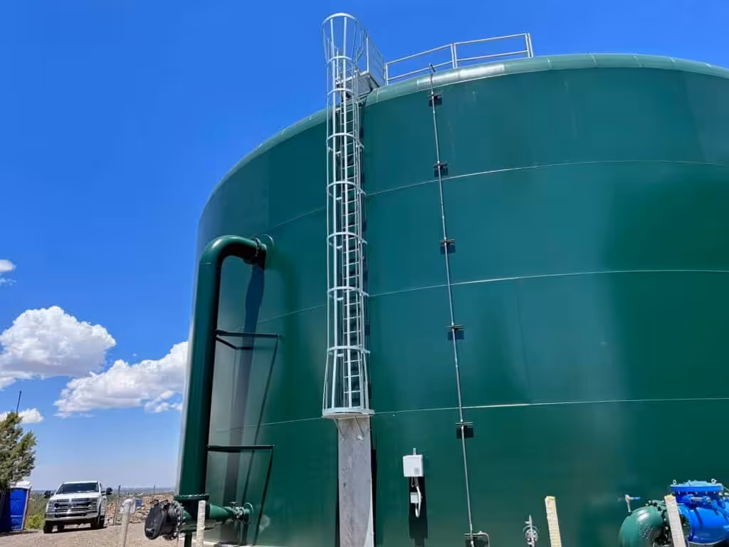 Glass-fused bolted steel storage tank with visible panel seams