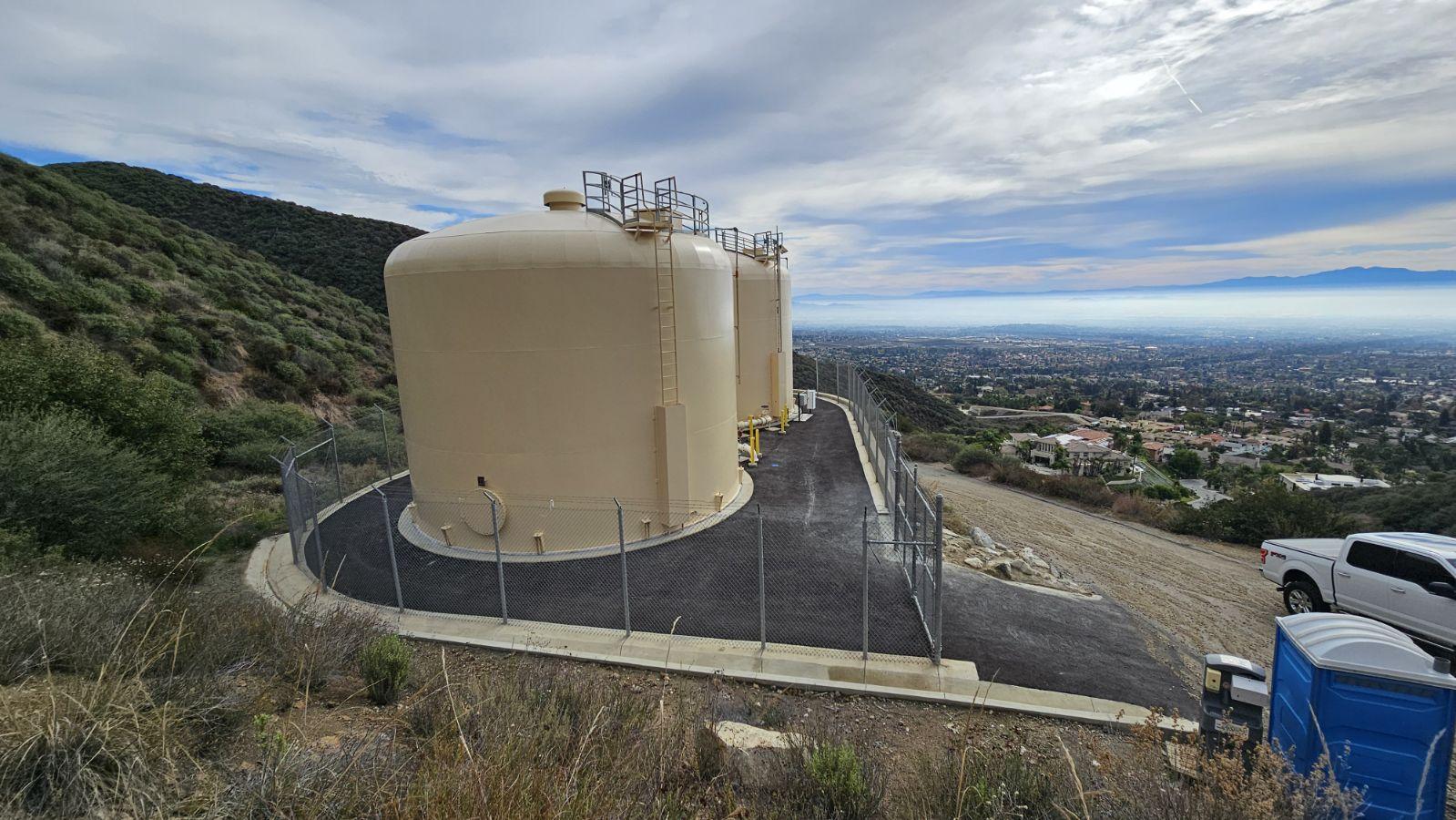 120,324-gallon welded steel water storage tank in California — Holly Drive Steel Tank Reservoirs